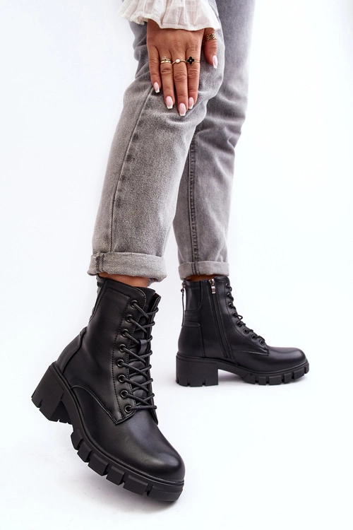 Damskie Ocieplane Botki Workery Na Suwak Czarne Evrarda