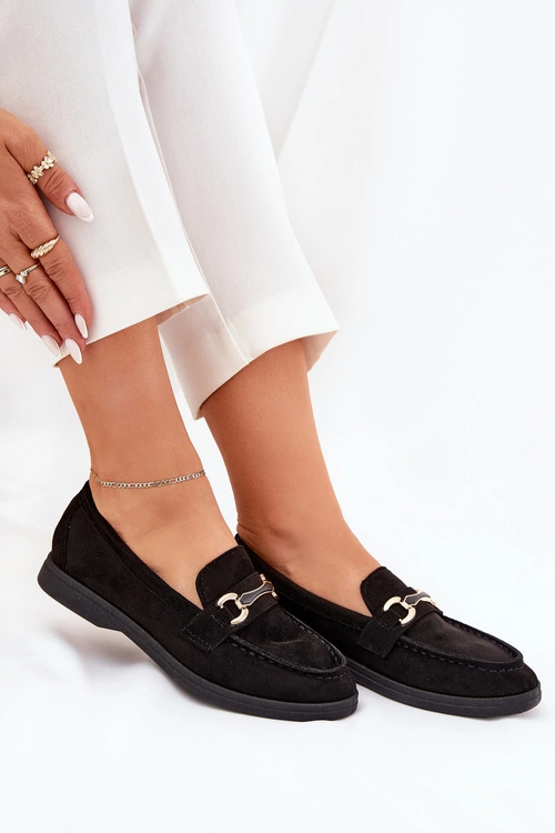 Mokasyny Damskie Ze Złotym Detalem Czarne Labirae