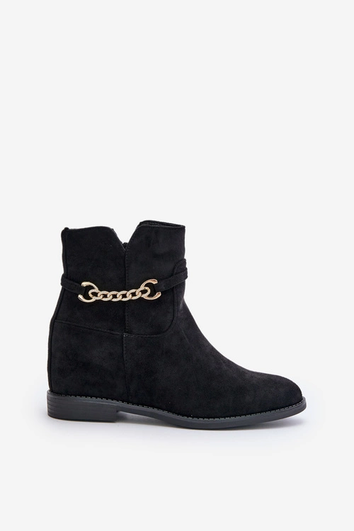 Botki Damskie Na Ukrytym Koturnie Z Eko Zamszu Czarne Ofcorna