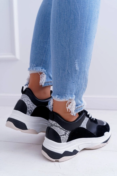 Sportowe Damskie Buty Gruba Podeszwa Czarne Remember