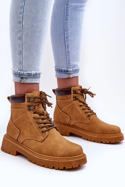 Damskie Skórzane Ocieplane Trapery Brązowe Poles