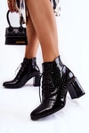 Damskie Lakierowane Botki Na Słupku Czarne Carrice