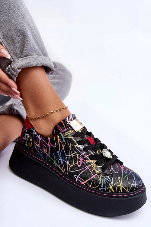 Skórzane Buty Sportowe Na Platformie Maciejka 06191-39 Multikolor