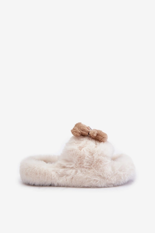 Futrzane Kapcie Damskie Z Misiem Białe Romania