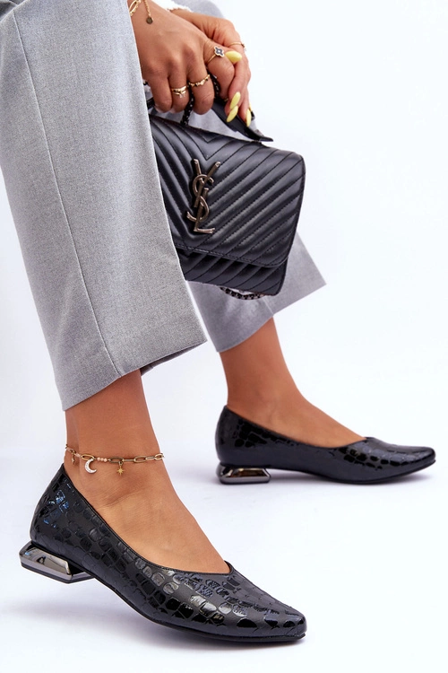 Skórzane Baleriny Na Płaskim Obcasie Czarne Vaani