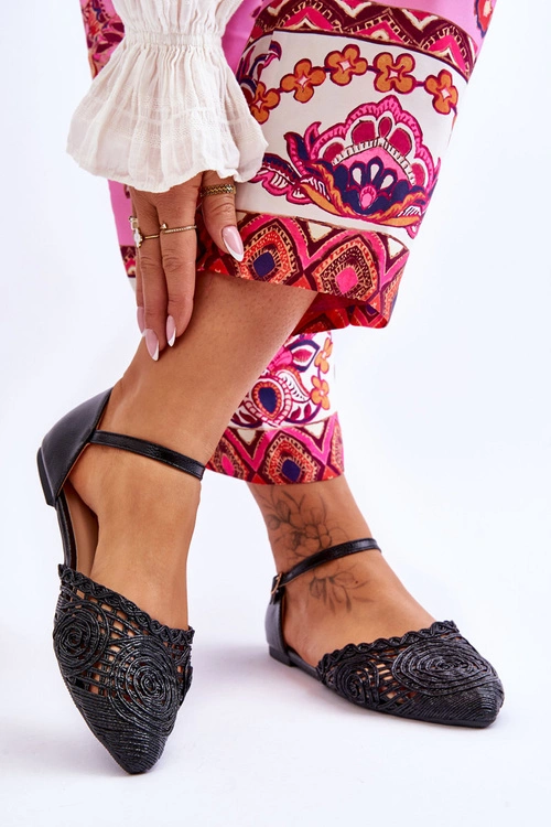 Eleganckie Sandały Damskie Płaskie Czarne Sheia