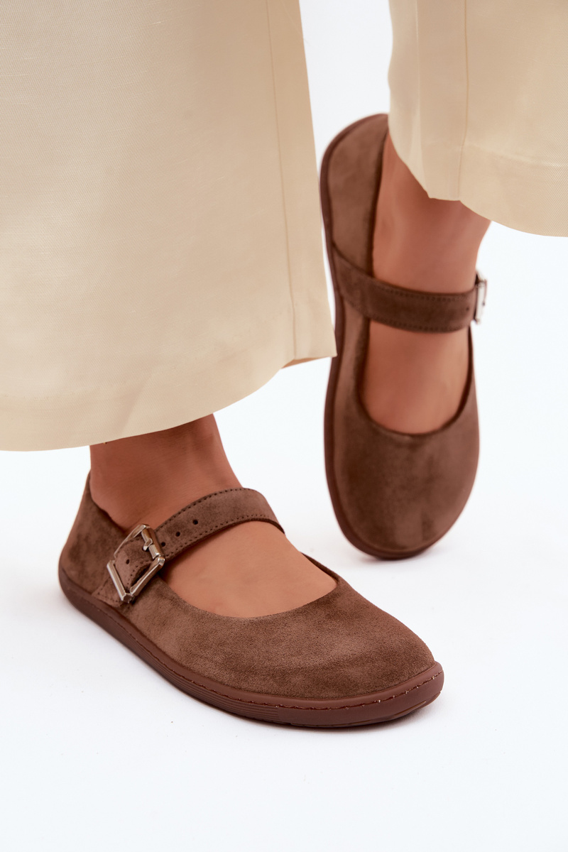 Baleriny Barefoot Z Naturalnego Zamszu Zazoo 316 Brązowe