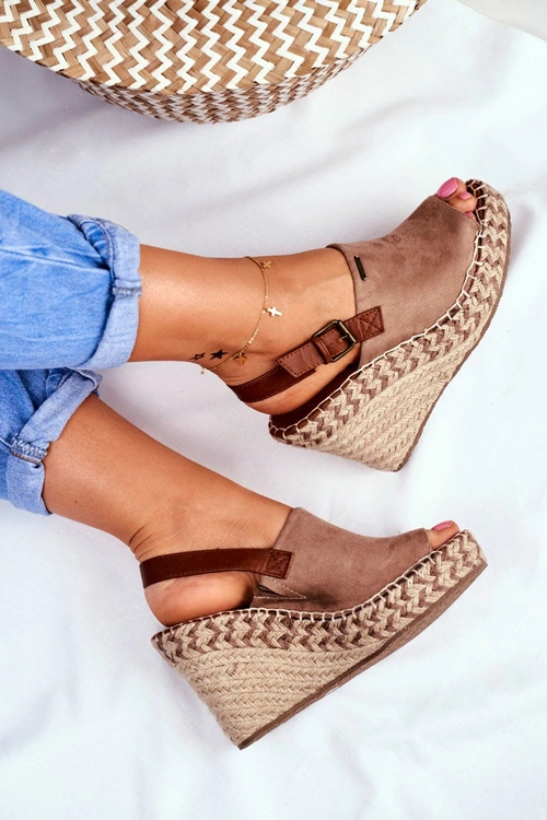 Sandały Damskie Na Koturnie Big Star Beżowe FF274982