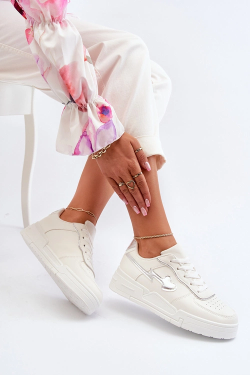 Sneakersy Damskie Na Platformie Białe Zeparine