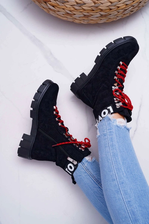 Damskie Botki Trapery Czarne Zamszowe Panther