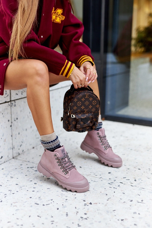 Skórzane Trapery Botki Big Star II274367 Różowe