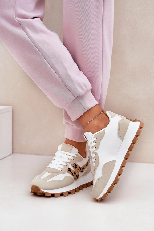 Sneakersy Buty Sportowe Damskie Panterka Beżowe Kalelia