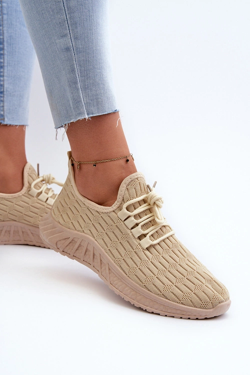 Materiałowe Lekkie Buty Sportowe Damskie Beżowe Xalara