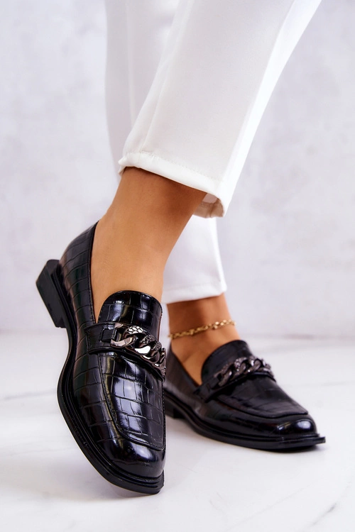 Skórzane Mokasyny Loafery Z Łańcuchem Czarne Killen