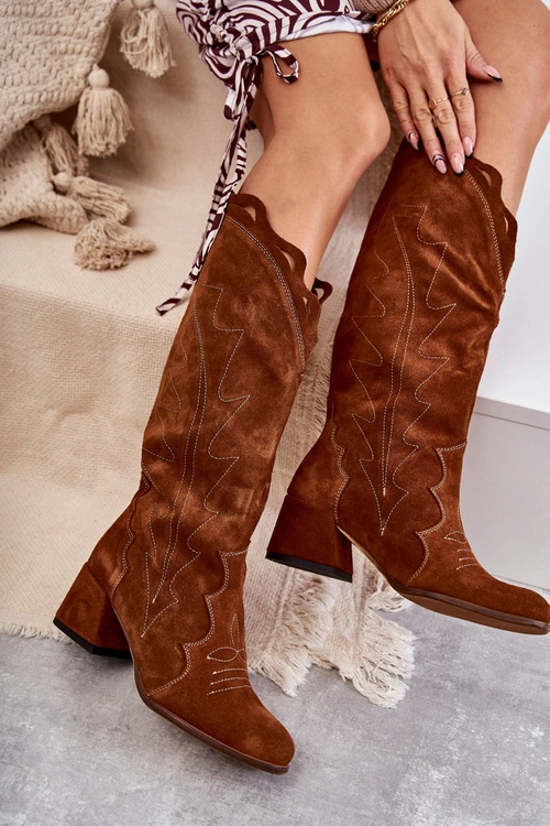 Zamszowe Kozaki Do Kolana Brązowe Andreia