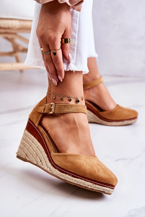 Damskie Espadryle Na Koturnie Brązowe Tamarill