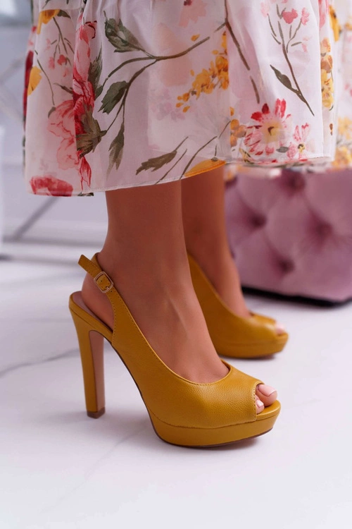 Sandały Damskie Na Obcasie Platformie Żółte Lorajn