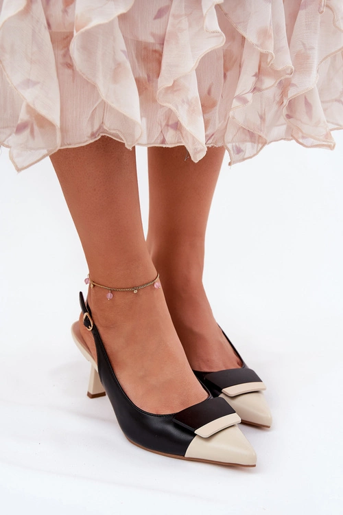 Eleganckie Szpilki Z Ozdobą Eko Skórzane Czarne Ottoles