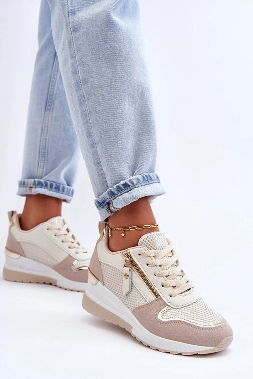 Damskie Sneakersy Na Koturnie Beżowo-Białe Sivan