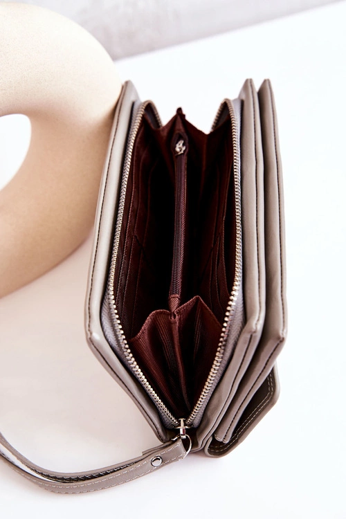 Duży Skórzany Portfel Na Suwak Szary Loreaine