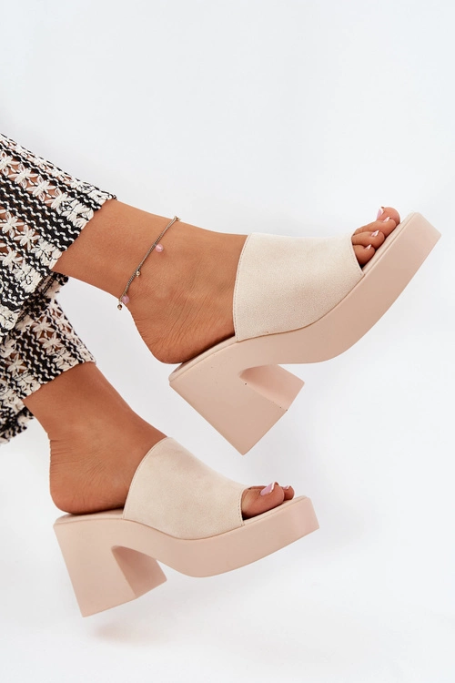 Klapki Damskie Na Słupku I Platformie Beżowe Omeisa