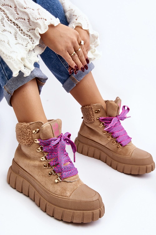 Ocieplane Botki Trapery Na Grubej Podeszwie Brązowe Ralotta