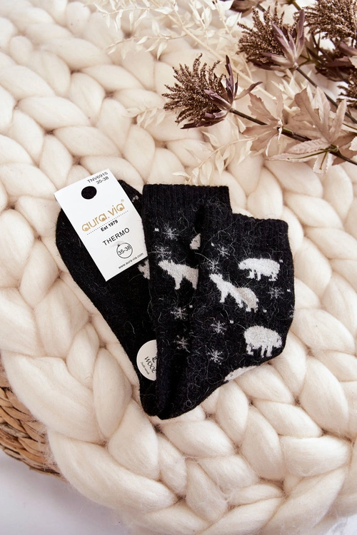 Damskie Wełniane Skarpetki W Niedźwiedzie Polarne Czarne