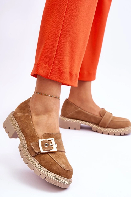 Modne Zamszowe Mokasyny Ciemnobeżowe Eloisa