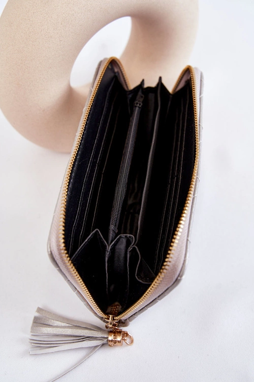 Duży Pikowany Portfel Z Paseczkiem Srebrny Jeffrey