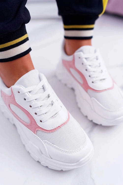 Sportowe Damskie Buty Gruba Podeszwa Biało Różowe HighStep