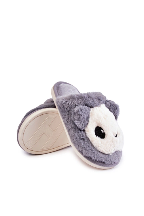 Dziecięce Futrzane Wsuwane Papcie Szare Alize