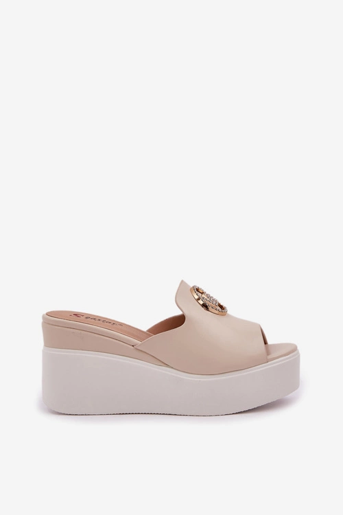 Klapki Na Platformie I Koturnie Z Ozdobą Jasnobeżowe Nanessia