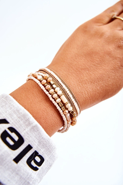 Damska Bransoletka Z Perełkami I Kryształkami Beżowa