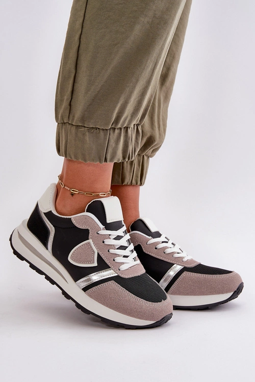 Sneakersy Damskie Z Brokatem Czarne Velaniela