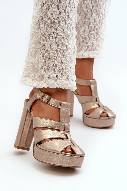 Sandały Damskie Na Słupku Skórzane Maciejka 06050-25 Złote