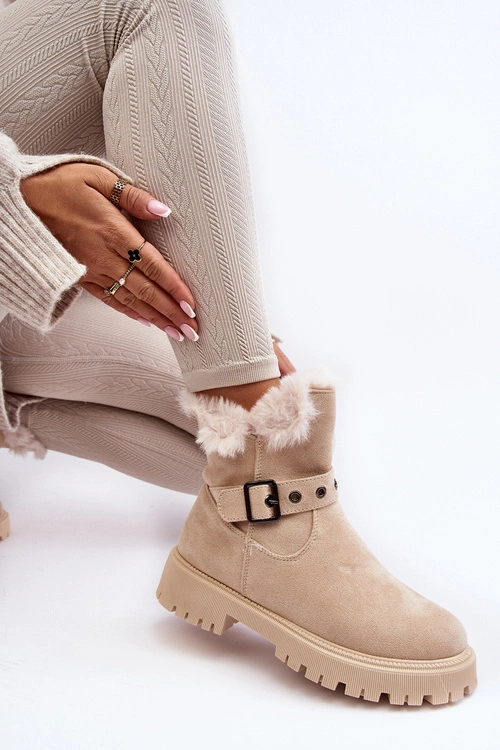 Botki Damskie Z Futerkiem Na Suwak Beżowe Morcos