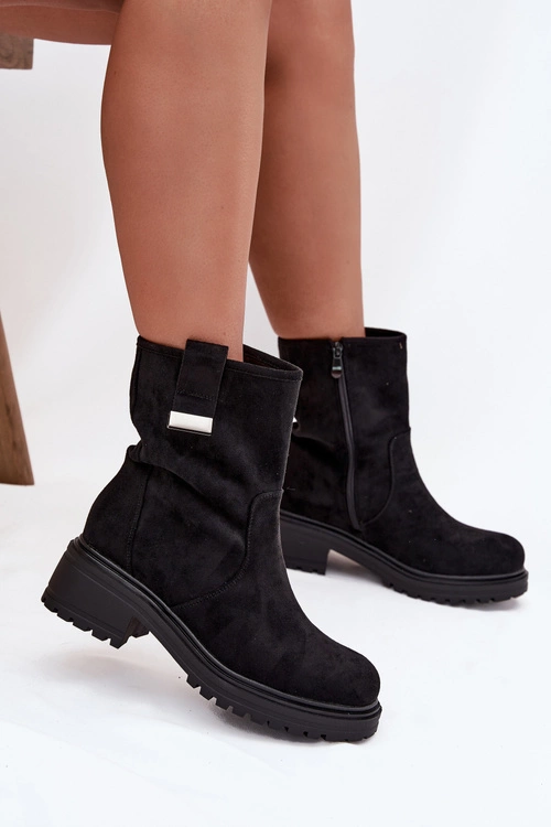 Ocieplane Botki Damskie Na Niskim Obcasie Czarne Mirellea