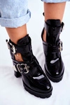 Damskie Botki Na Słupku Lakierowane Czarne Rock Time!