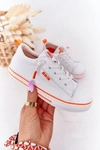 Dziecięce Skórzane Trampki BIG STAR HH374036 Biało-Pomarańczowe