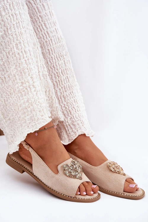 Sandały Damskie Z Ozdobnym Sercem S.Barski KV27-018 Beżowe