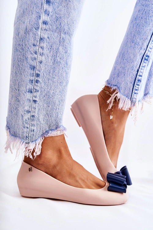 Damskie Gumowe Baleriny Z Kokardą Beżowe Florret