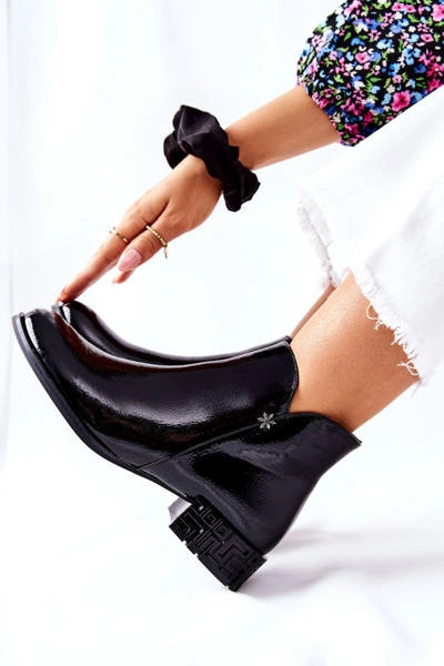 Płaskie Botki Ocieplane Lakierowane Sergio Leone BT540 Czarne