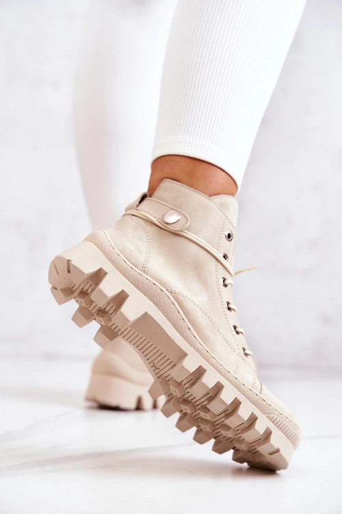 Botki Trapery Wiązane Beżowe Marsha