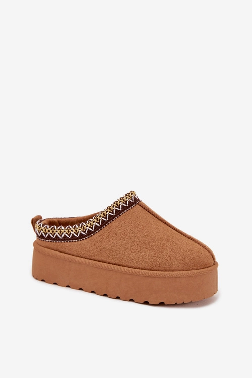 Śniegowce Dziecięce Młodzieżowe Z Haftem Na Platformie Camel Jolisse