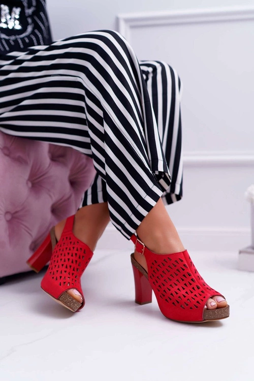 Sandały Damskie Na Słupku Sergio Leone SK850 Czerwone Farmona