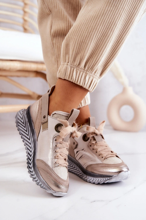 Damskie Skórzane Sneakersy Maciejka 04916-19 Beżowe