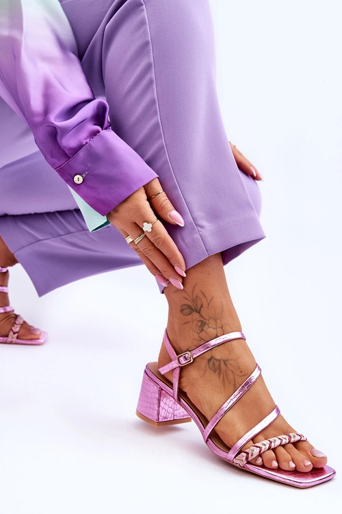 Sandały Damskie Wzór Skóry Węża Fioletowe Amorio