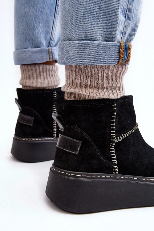 Damskie Zamszowe Śniegowce Maciejka 06257-01 Czarne