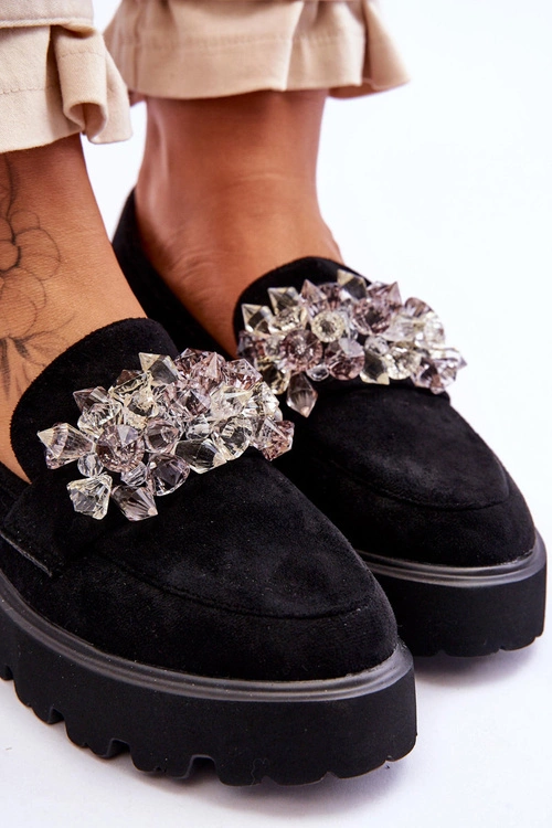 Damskie Mokasyny Na Platformie Z Ozdobami Czarne Brenda