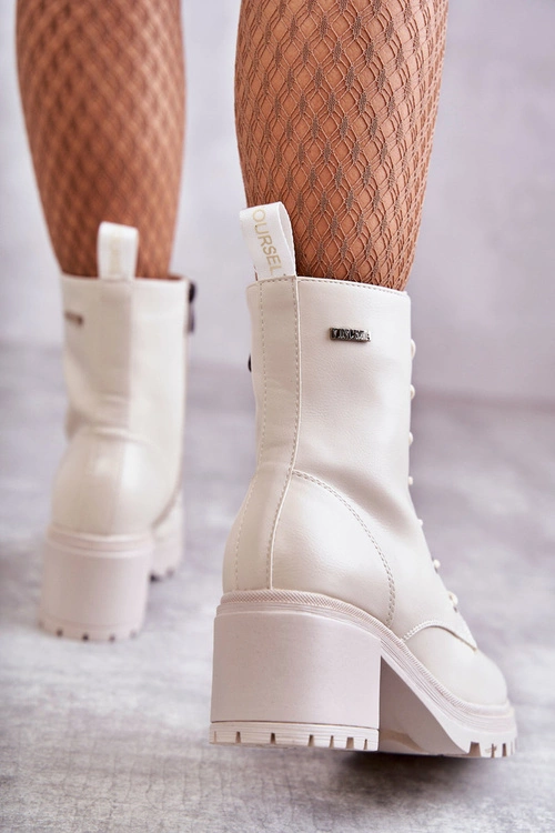 Damskie Ocieplane Botki Na Obcasie Jasny Beż Grethe